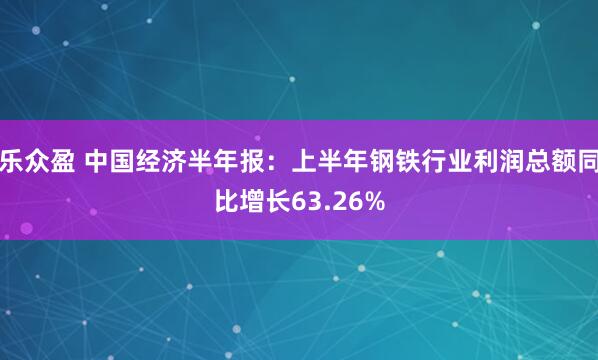 乐众盈 中国经济半年报：上半年钢铁行业利润总额同比增长63.26%
